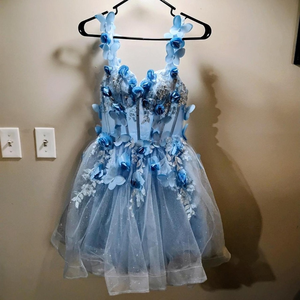 NWT Blue 3D Butterfly Corset Mini Dress Women's XXS Dress Formal Prom - Picture 5 of 8